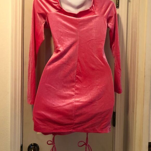 Bodycon Dress Long Sleeve Velvet Ruched Women's Wild Fable. Y2K hot pink - Picture 7 of 13
